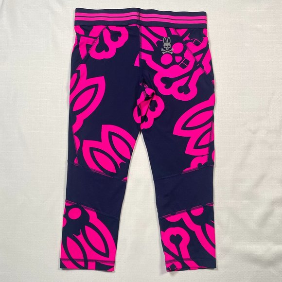 Psycho Bunny Pink Navy Print Capri Leggings XS - Picture 2 of 9